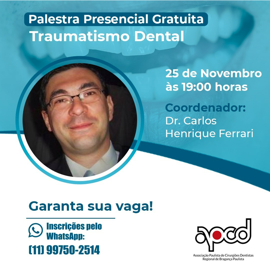 Está viendo Conferencia de Traumatología Dental APCD Bragança Paulista.