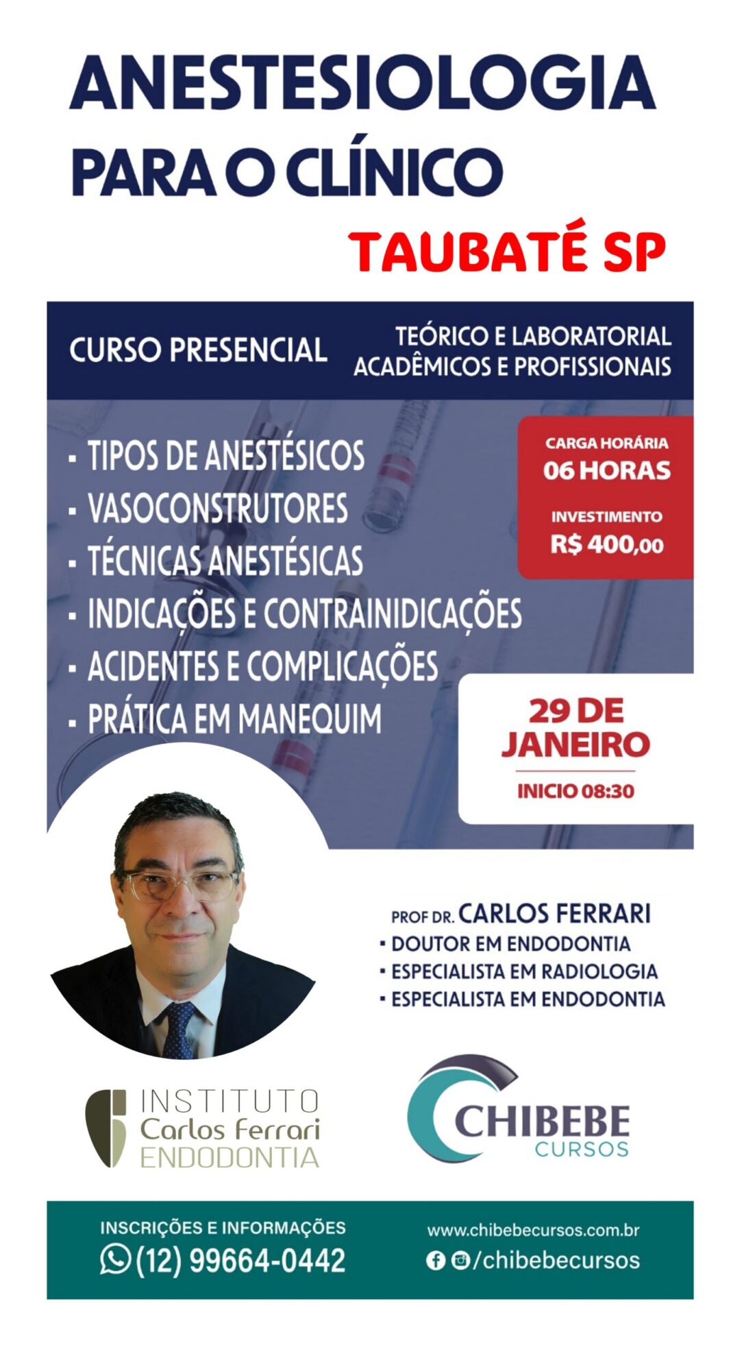 Curso de anestesiologia para clínicos em Taubaté.